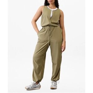Athleta Flex Zip-Up Sleeveless Barrel Le  Jumpsuit in Olive Green Medium